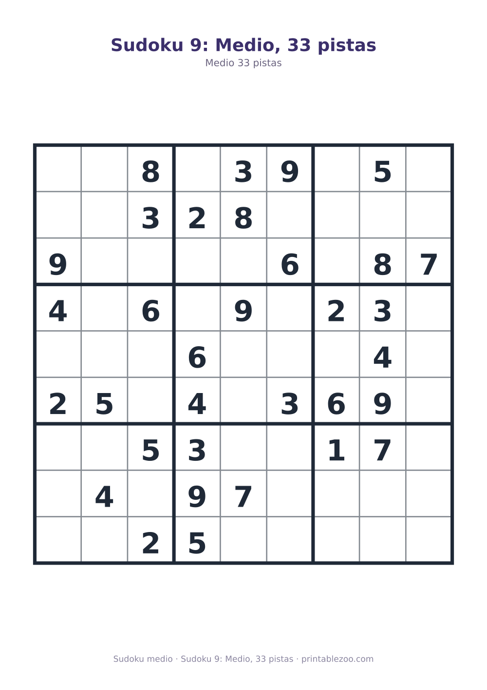 Sudoku 9: Medio, 33 pistas