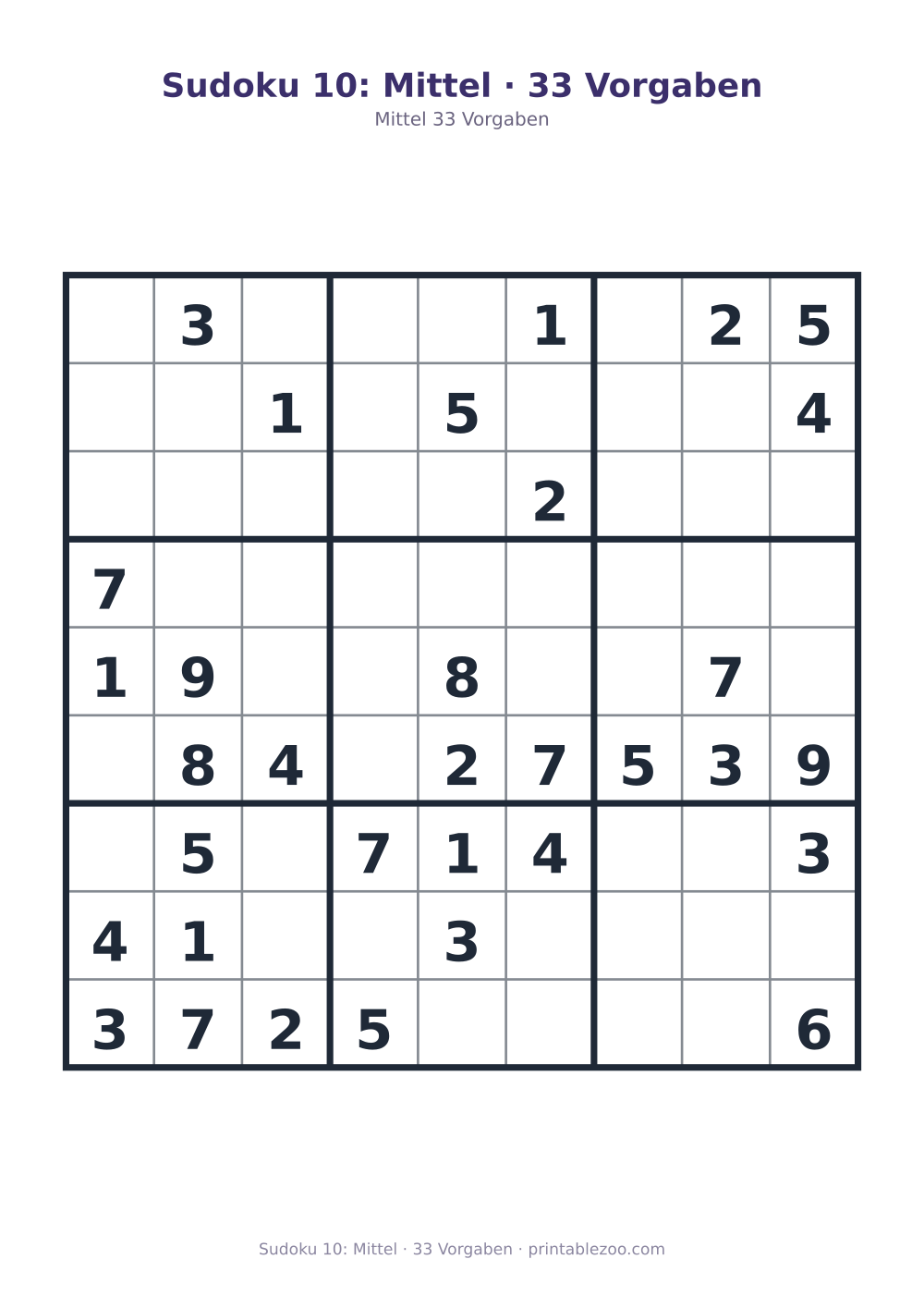 Sudoku 10: Mittel · 33 Vorgaben als druckfertige Vorschau, Katalognummer 261110