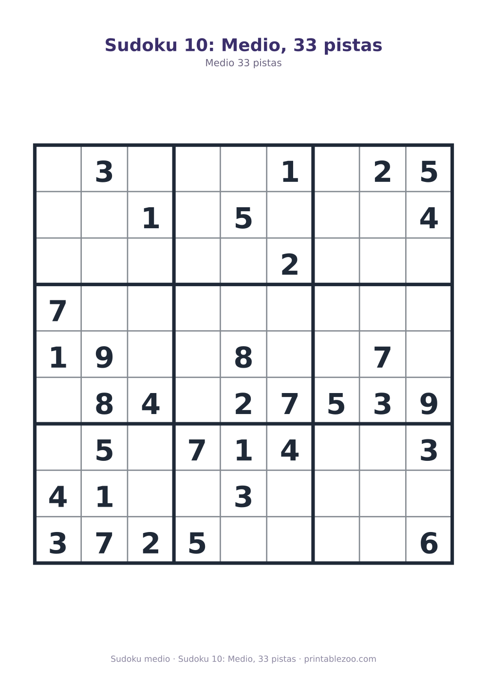 Sudoku 10: Medio, 33 pistas
