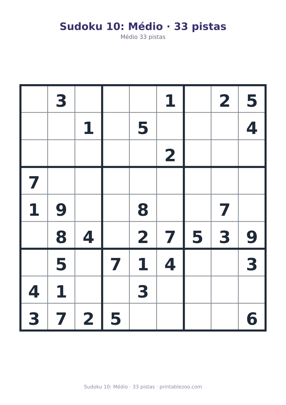 Prévia pronta para imprimir: Sudoku 10: Médio · 33 pistas, catálogo nº 261110