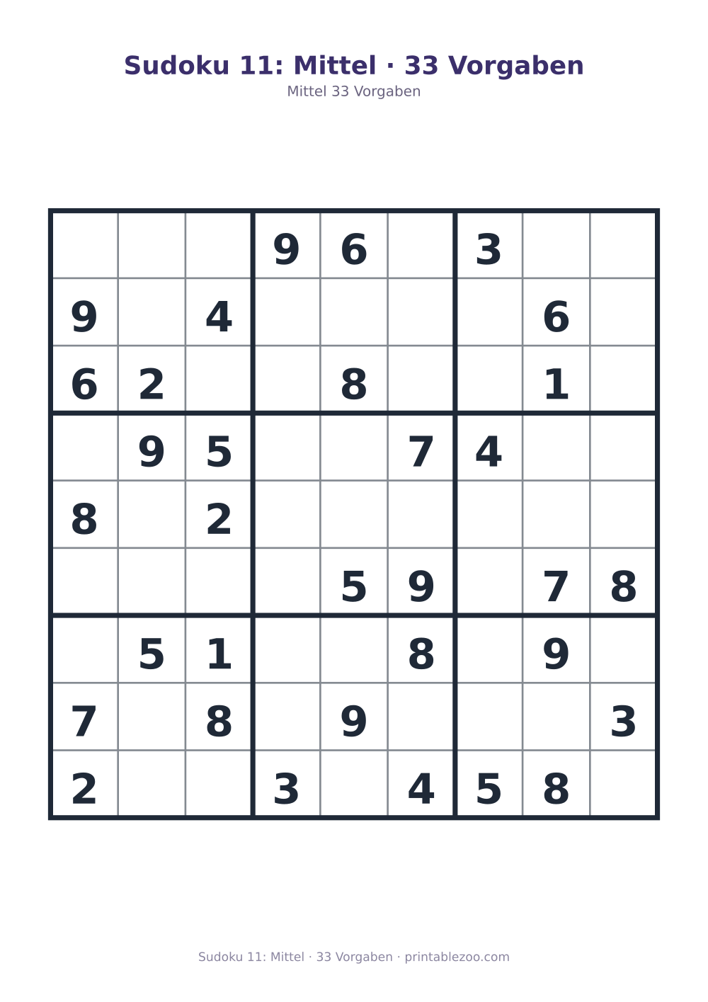 Sudoku 11: Mittel · 33 Vorgaben als druckfertige Vorschau, Katalognummer 261111
