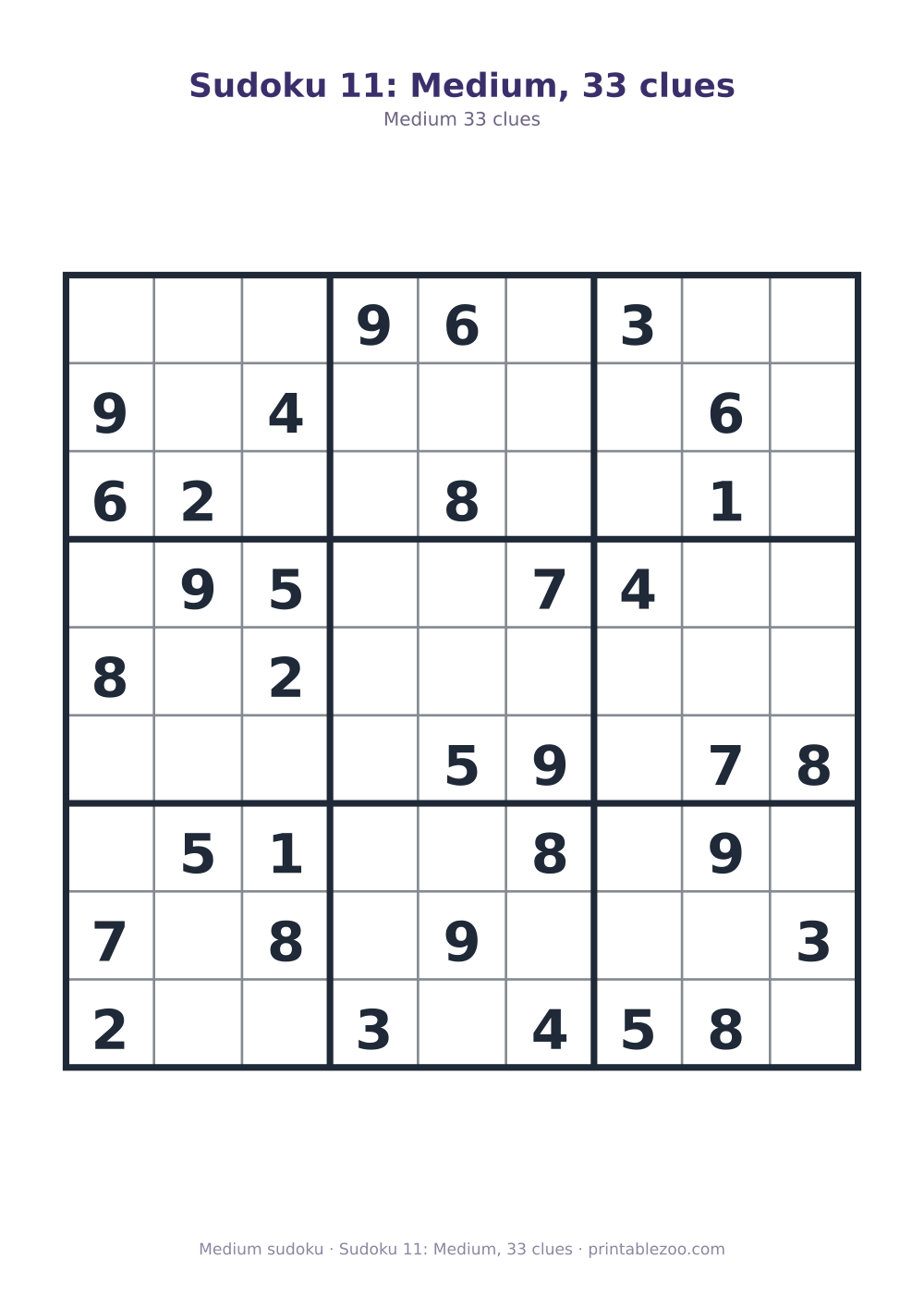 Sudoku 11: Medium, 33 clues