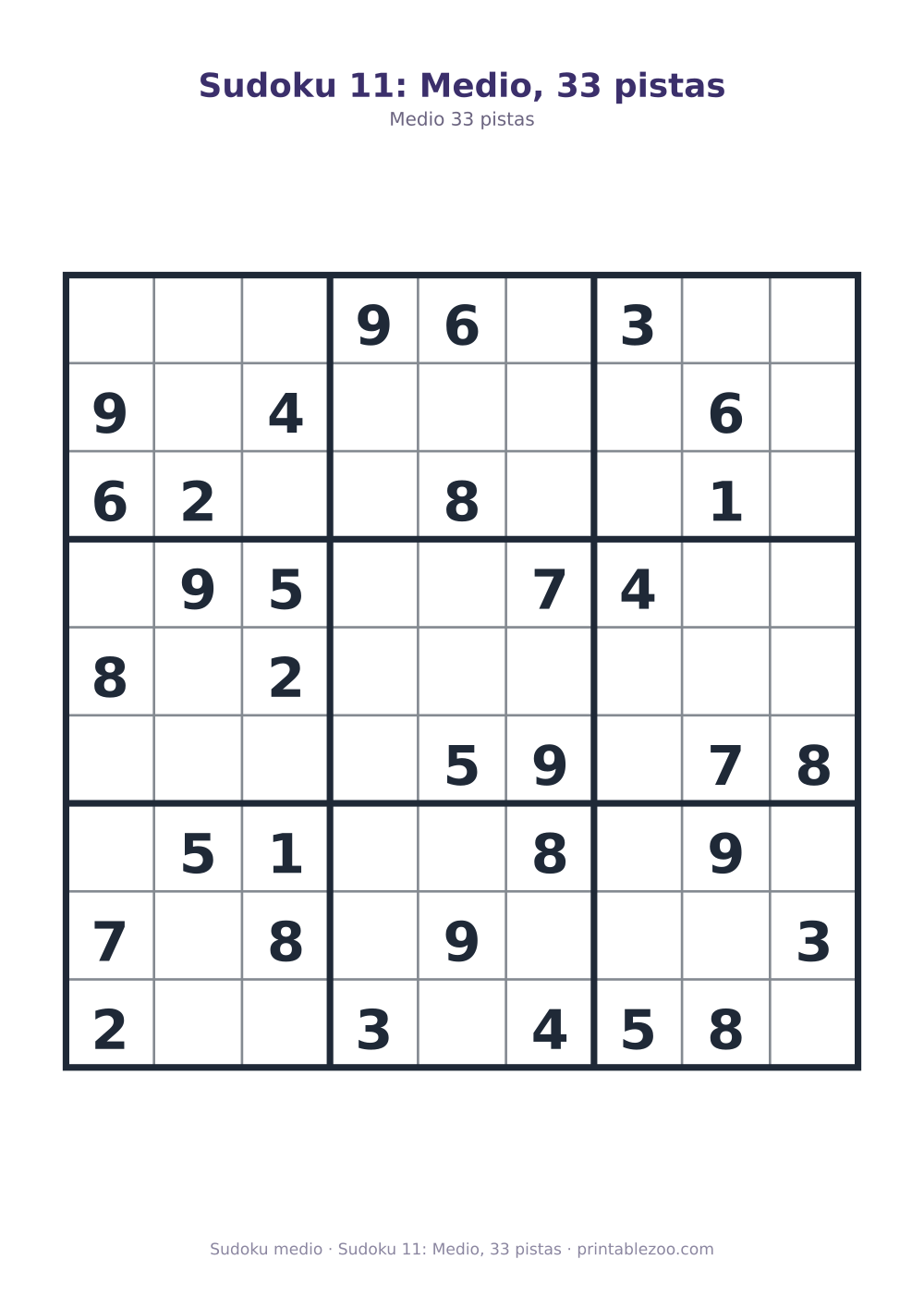 Sudoku 11: Medio, 33 pistas