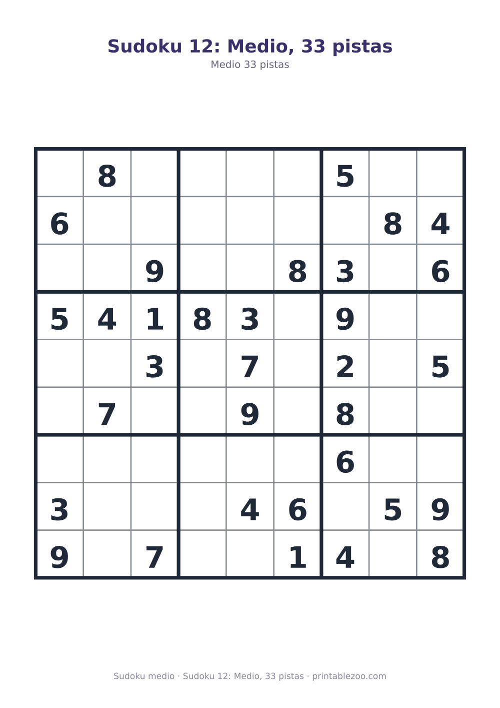 Sudoku 12: Medio, 33 pistas
