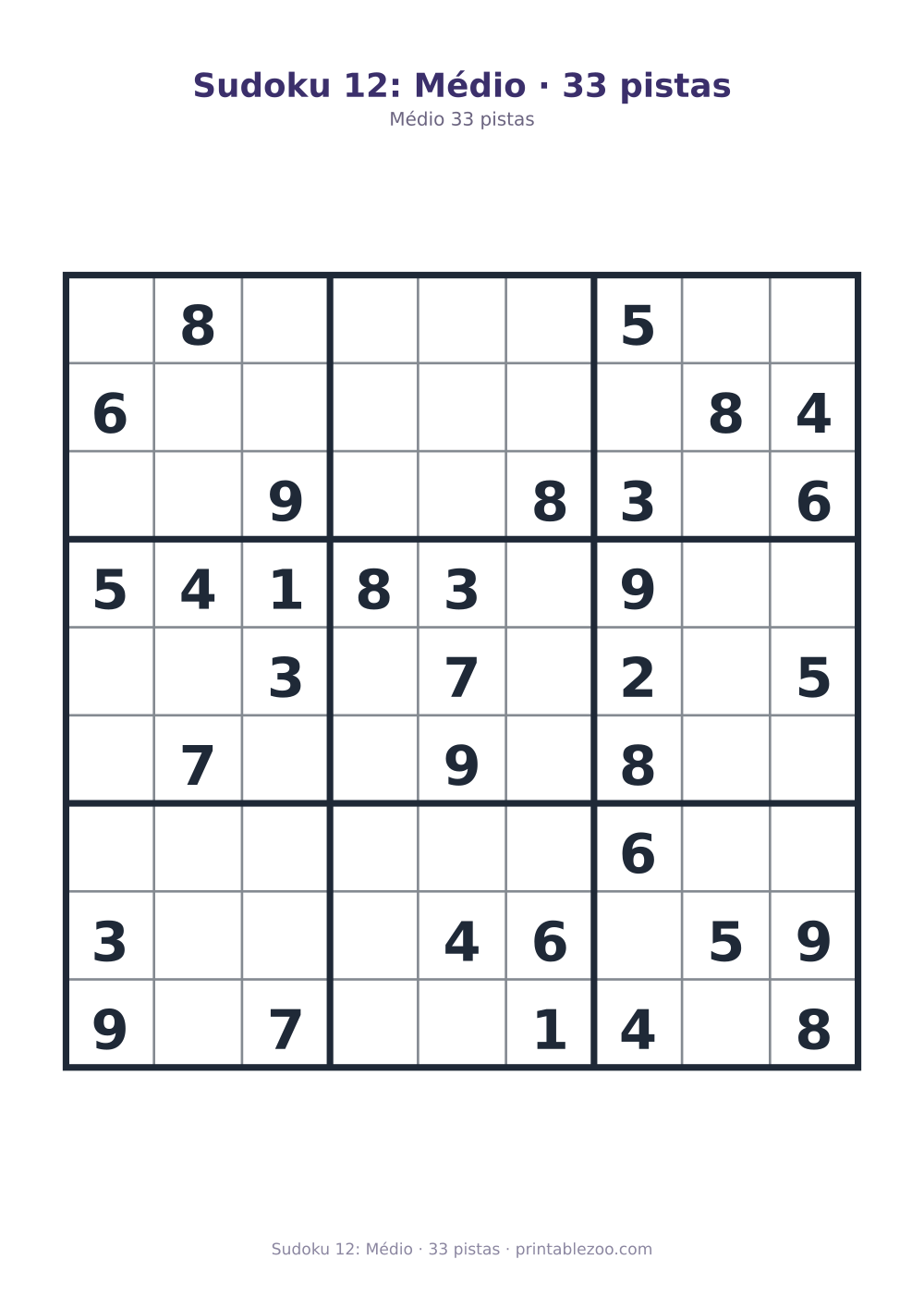 Prévia pronta para imprimir: Sudoku 12: Médio · 33 pistas, catálogo nº 261112