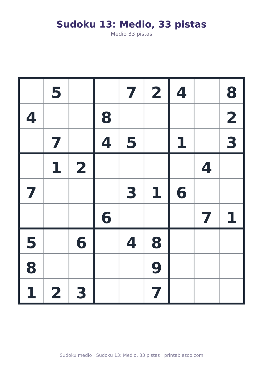 Sudoku 13: Medio, 33 pistas