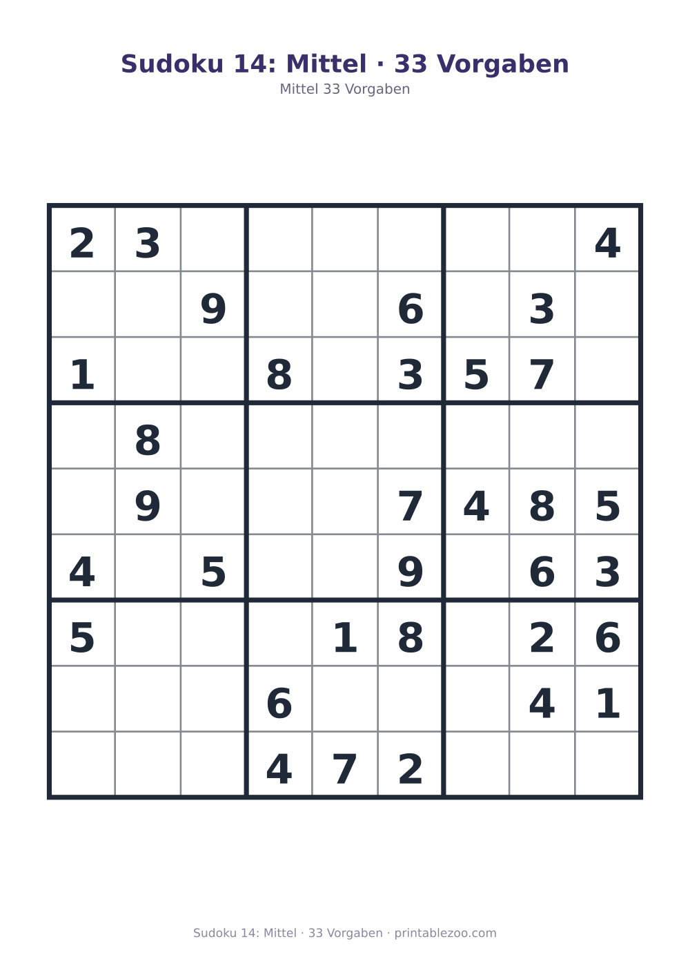 Sudoku 14: Mittel · 33 Vorgaben als druckfertige Vorschau, Katalognummer 261114