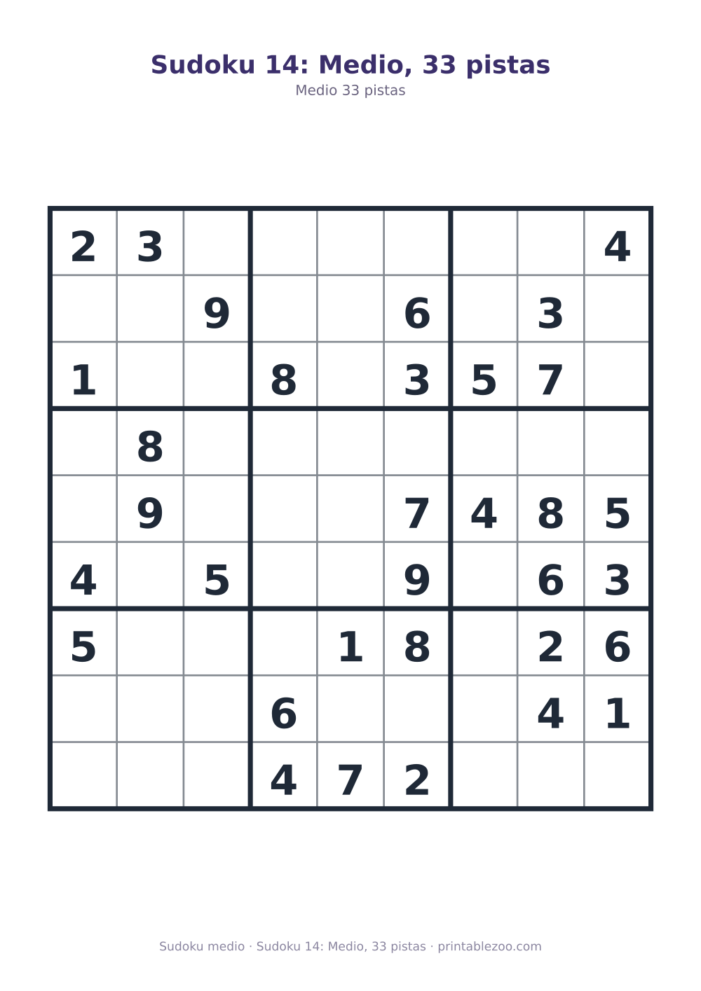 Sudoku 14: Medio, 33 pistas