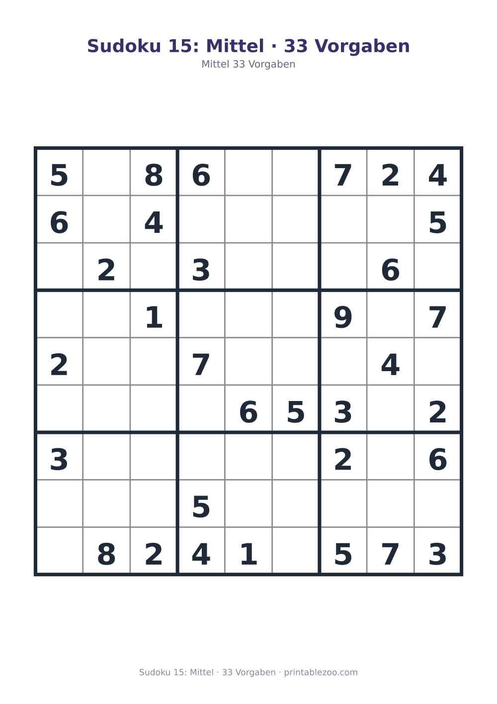 Sudoku 15: Mittel · 33 Vorgaben als druckfertige Vorschau, Katalognummer 261115
