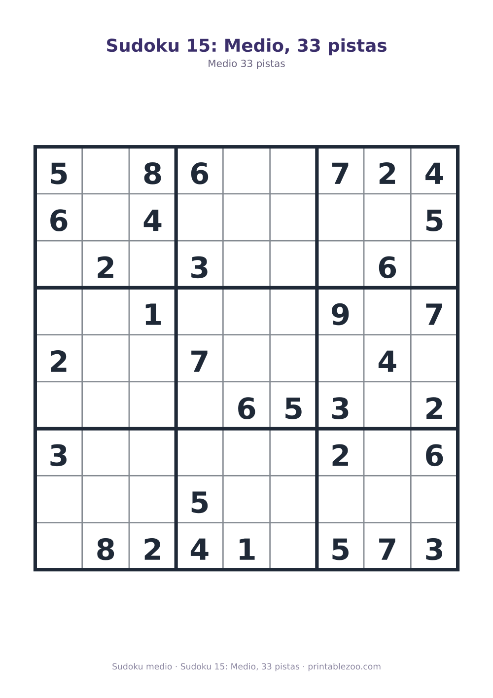 Sudoku 15: Medio, 33 pistas