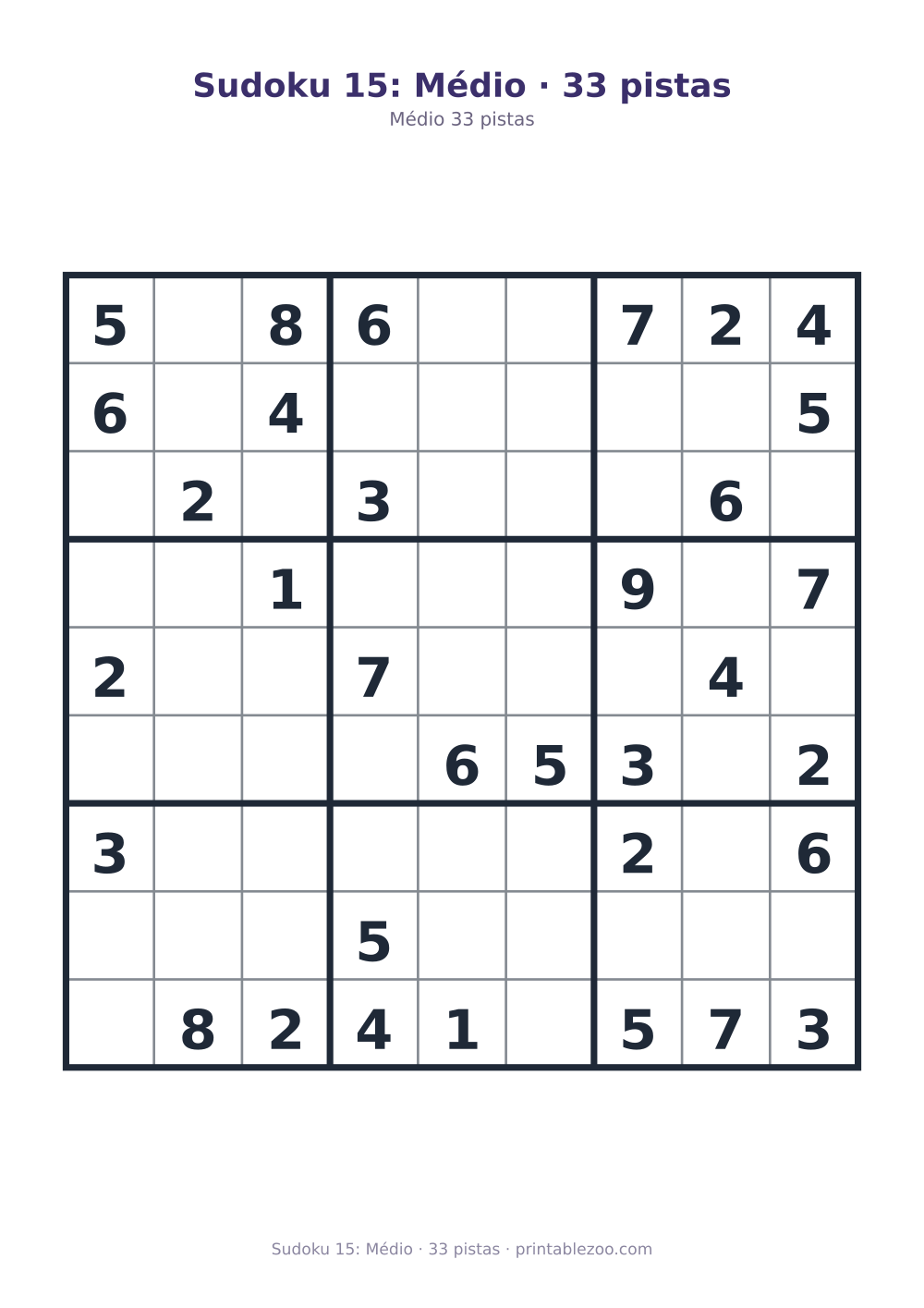 Prévia pronta para imprimir: Sudoku 15: Médio · 33 pistas, catálogo nº 261115