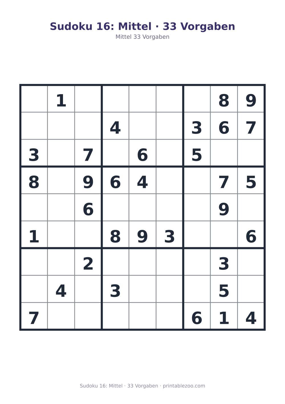 Sudoku 16: Mittel · 33 Vorgaben als druckfertige Vorschau, Katalognummer 261116