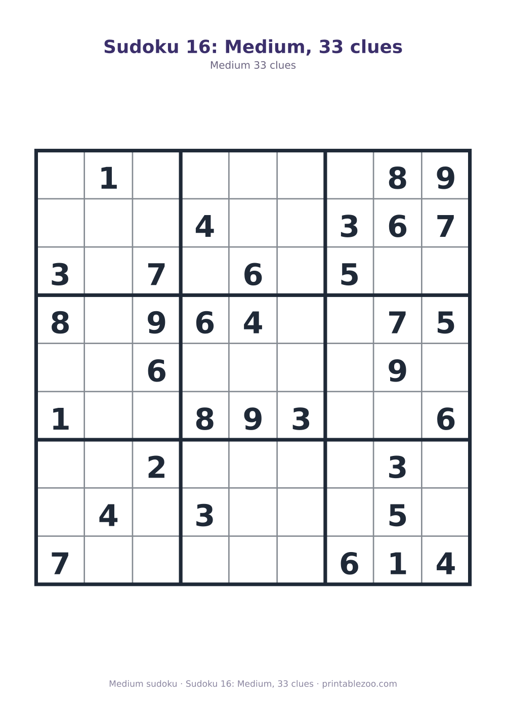 Sudoku 16: Medium, 33 clues