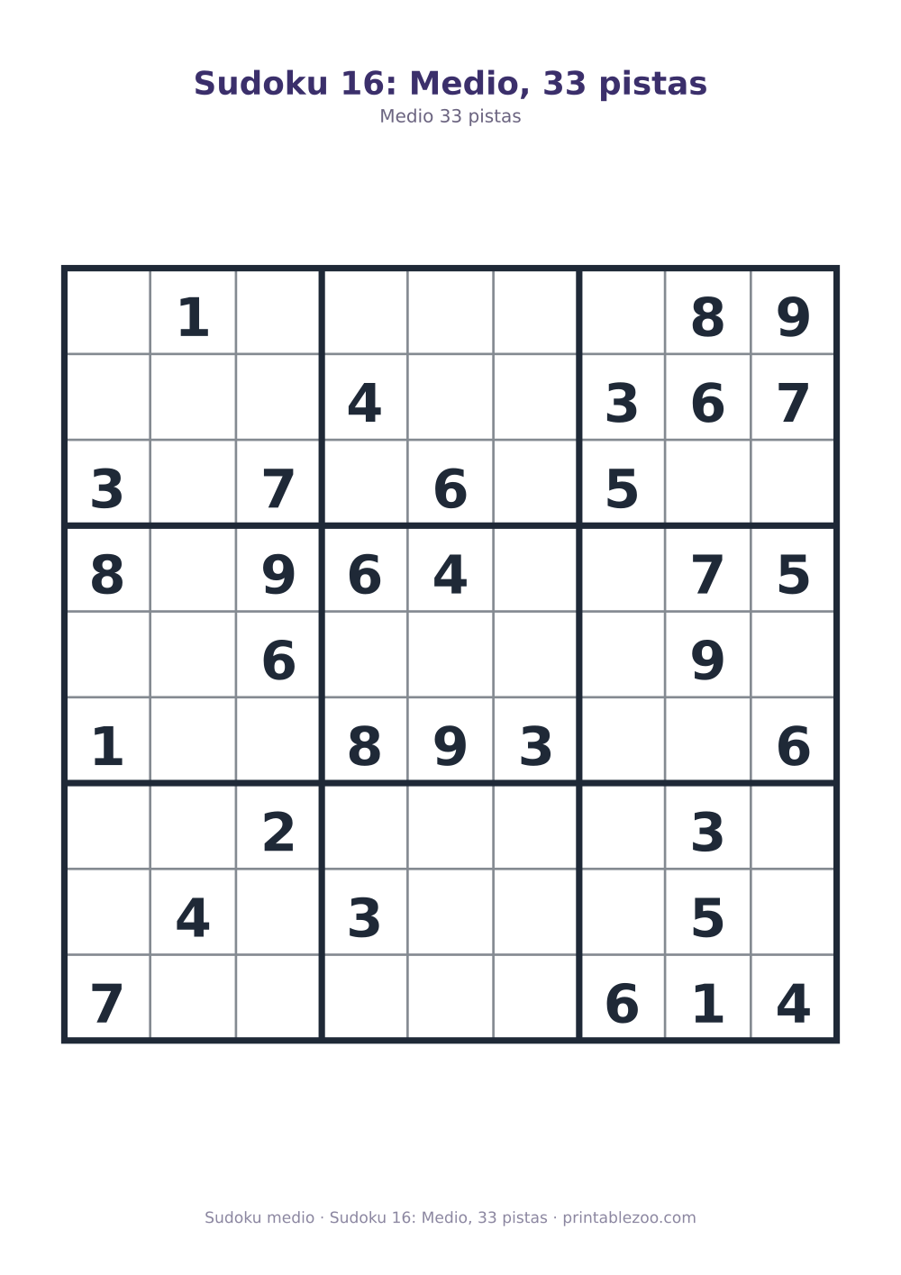 Sudoku 16: Medio, 33 pistas