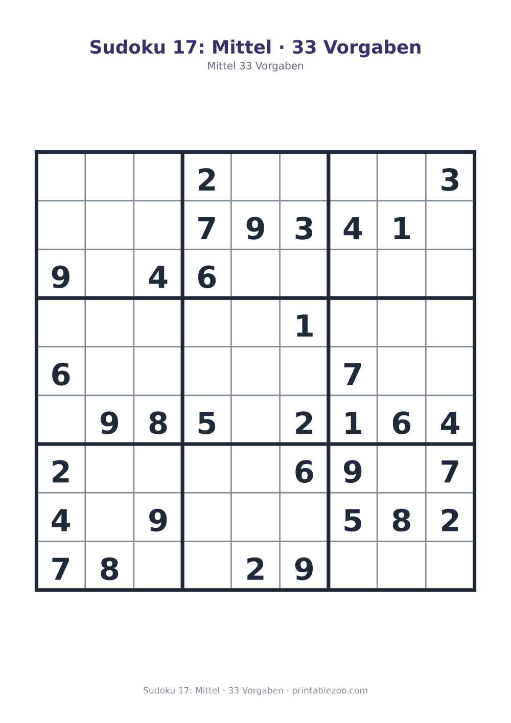 Sudoku 17: Mittel · 33 Vorgaben als druckfertige Vorschau, Katalognummer 261117
