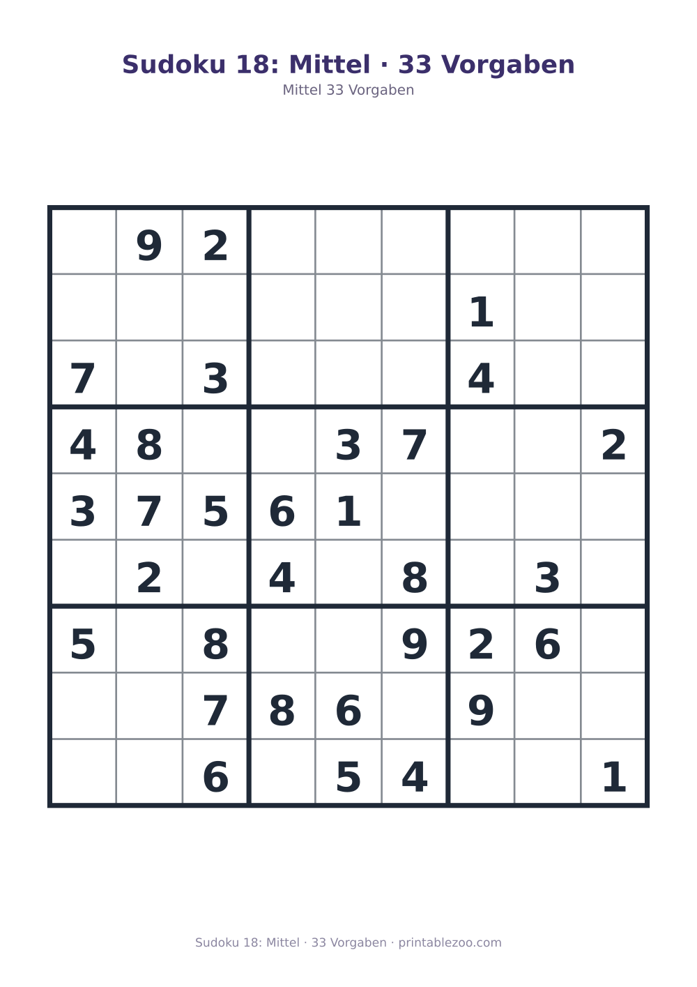 Sudoku 18: Mittel · 33 Vorgaben als druckfertige Vorschau, Katalognummer 261118