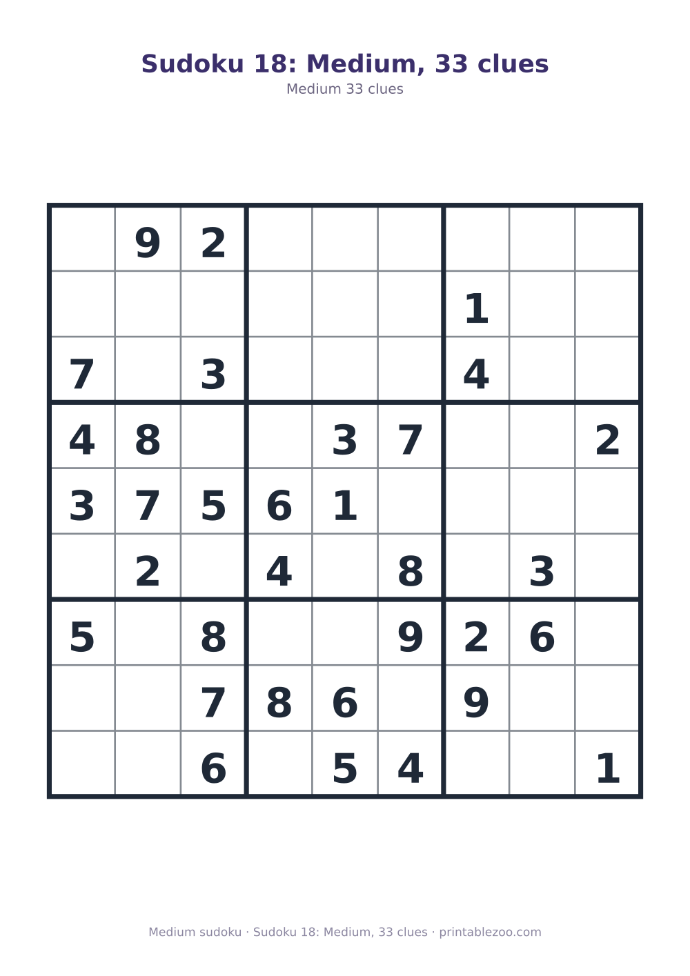 Sudoku 18: Medium, 33 clues