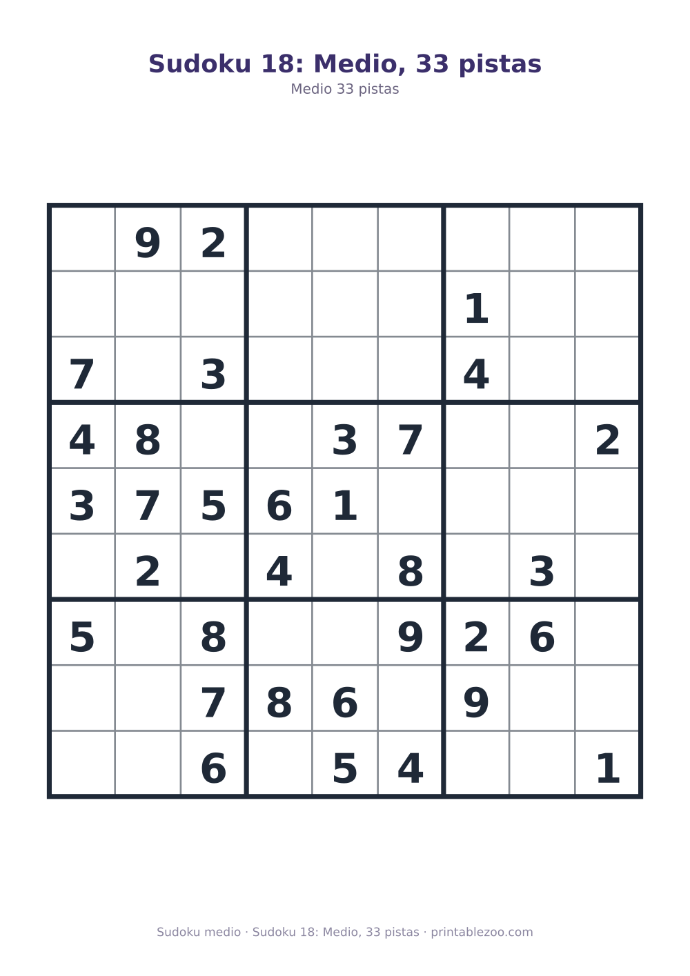 Sudoku 18: Medio, 33 pistas