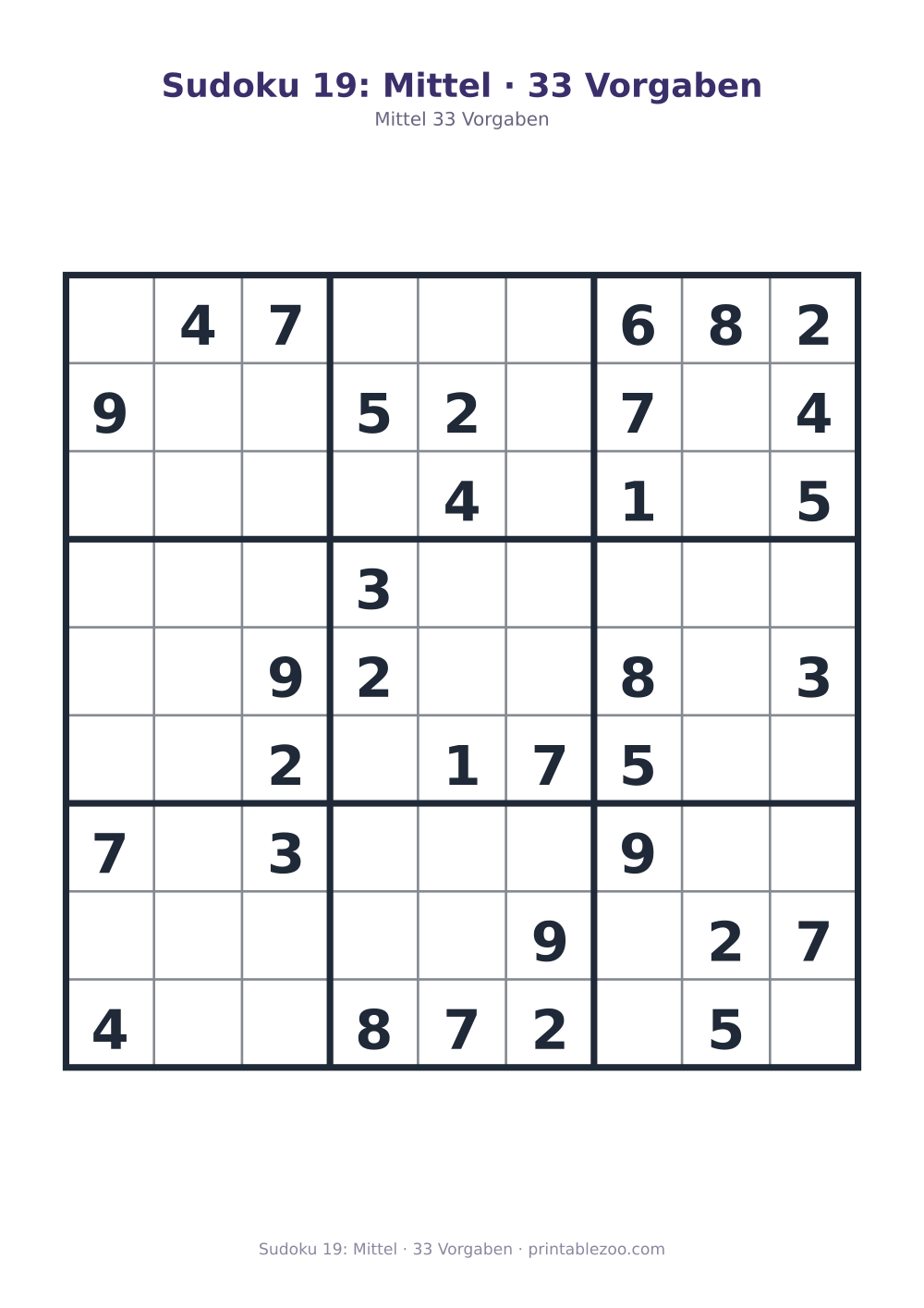 Sudoku 19: Mittel · 33 Vorgaben als druckfertige Vorschau, Katalognummer 261119