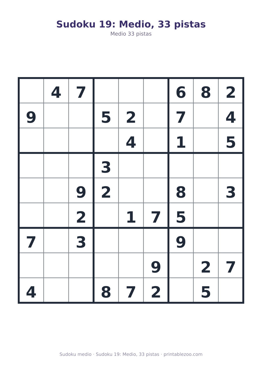 Sudoku 19: Medio, 33 pistas