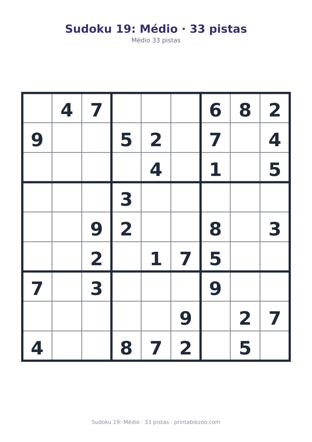 Prévia pronta para imprimir: Sudoku 19: Médio · 33 pistas, catálogo nº 261119