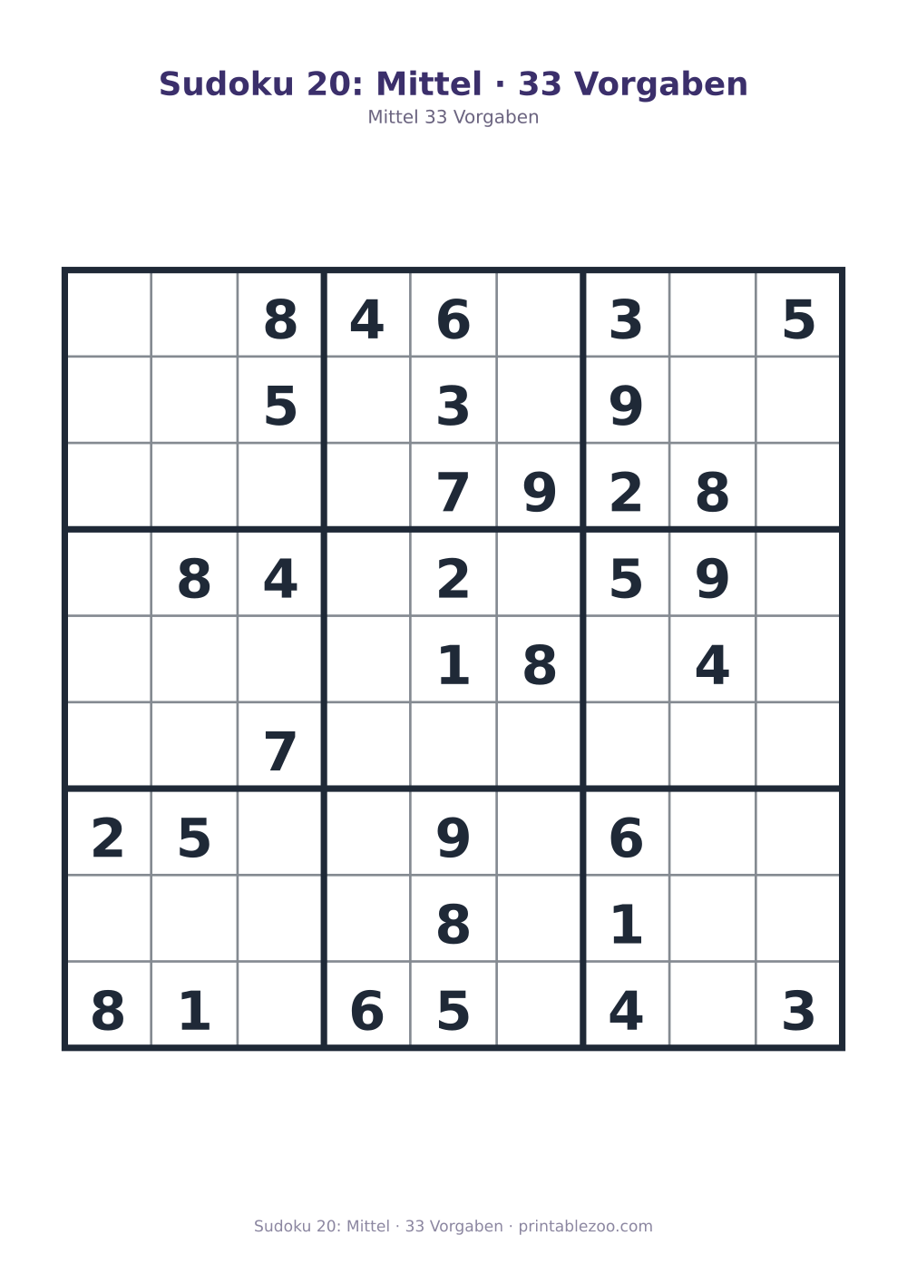 Sudoku 20: Mittel · 33 Vorgaben als druckfertige Vorschau, Katalognummer 261120