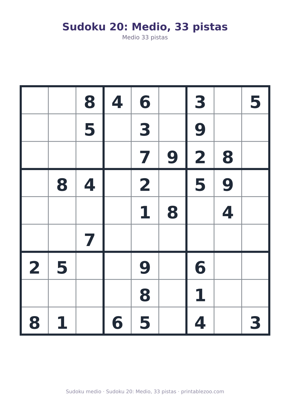 Sudoku 20: Medio, 33 pistas