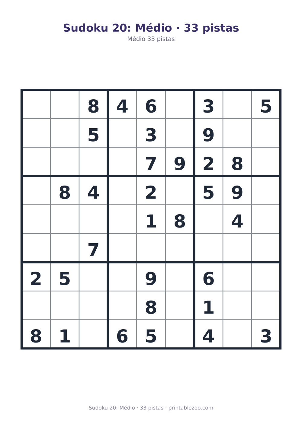 Prévia pronta para imprimir: Sudoku 20: Médio · 33 pistas, catálogo nº 261120