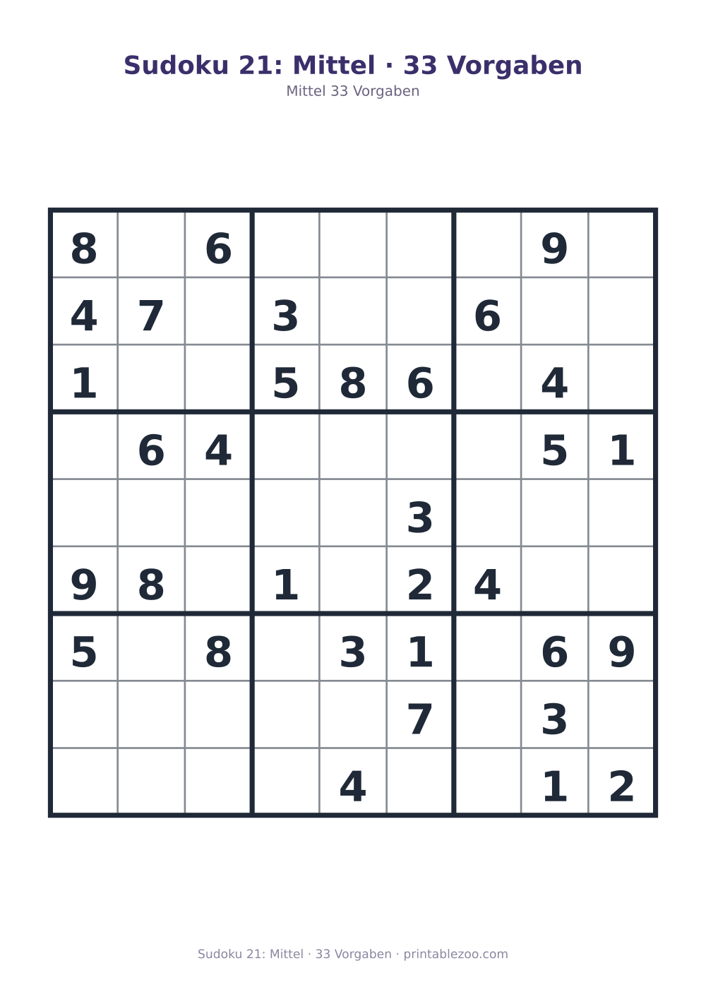 Sudoku 21: Mittel · 33 Vorgaben als druckfertige Vorschau, Katalognummer 261121
