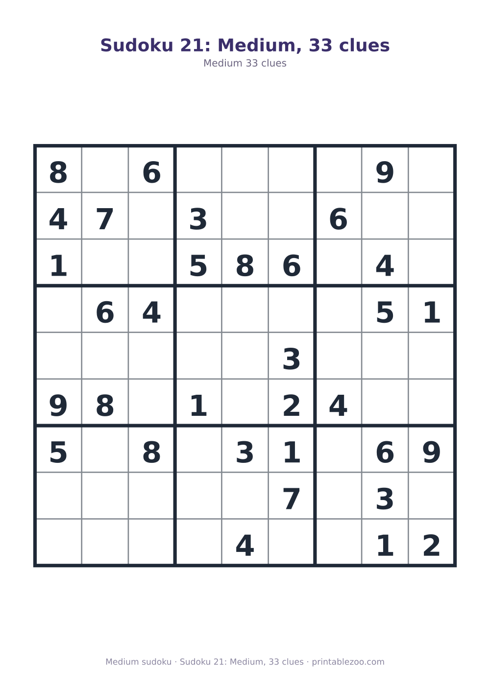 Sudoku 21: Medium, 33 clues