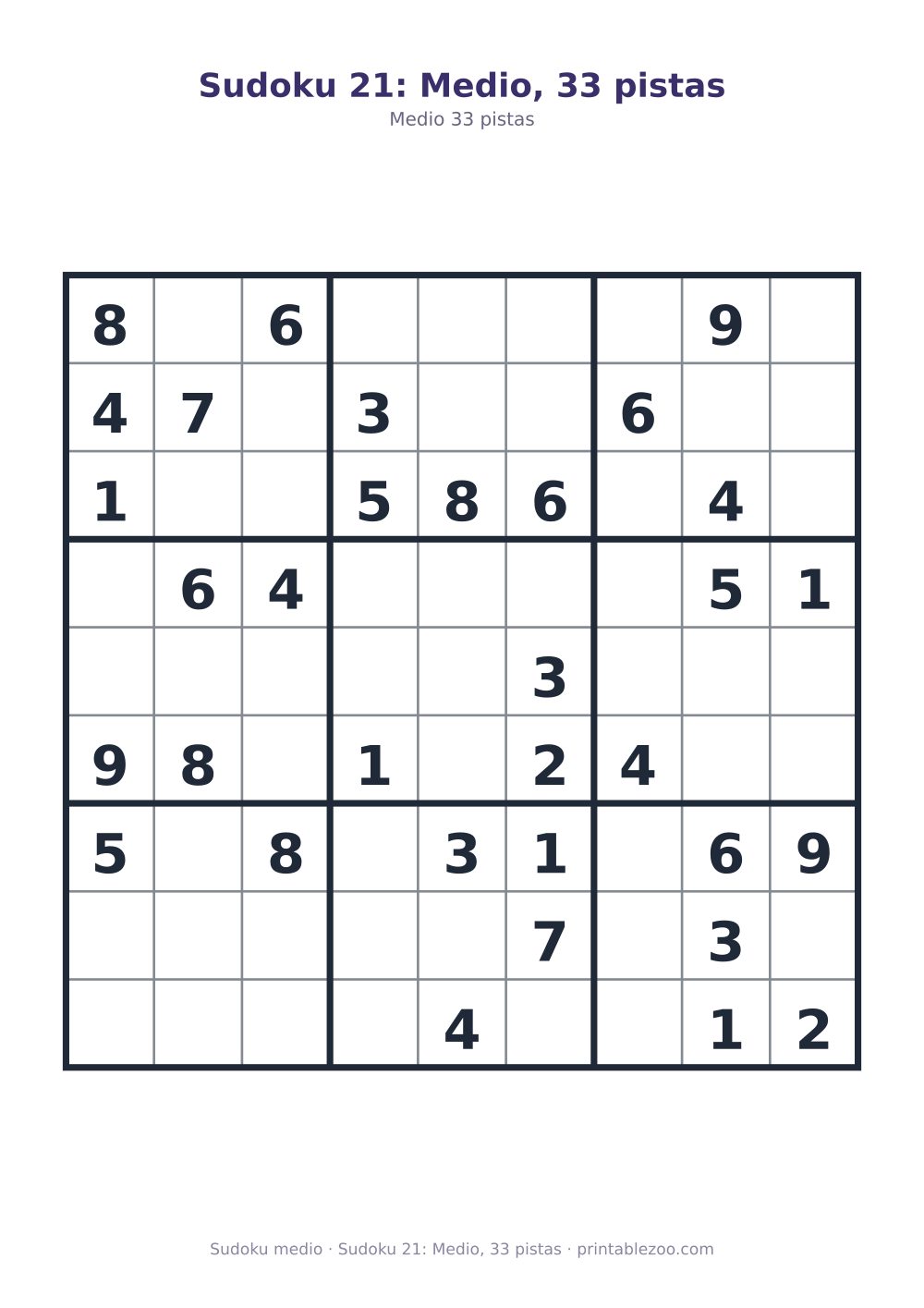 Sudoku 21: Medio, 33 pistas