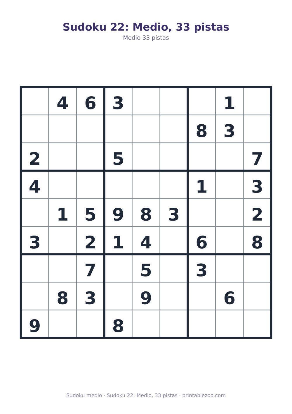 Sudoku 22: Medio, 33 pistas