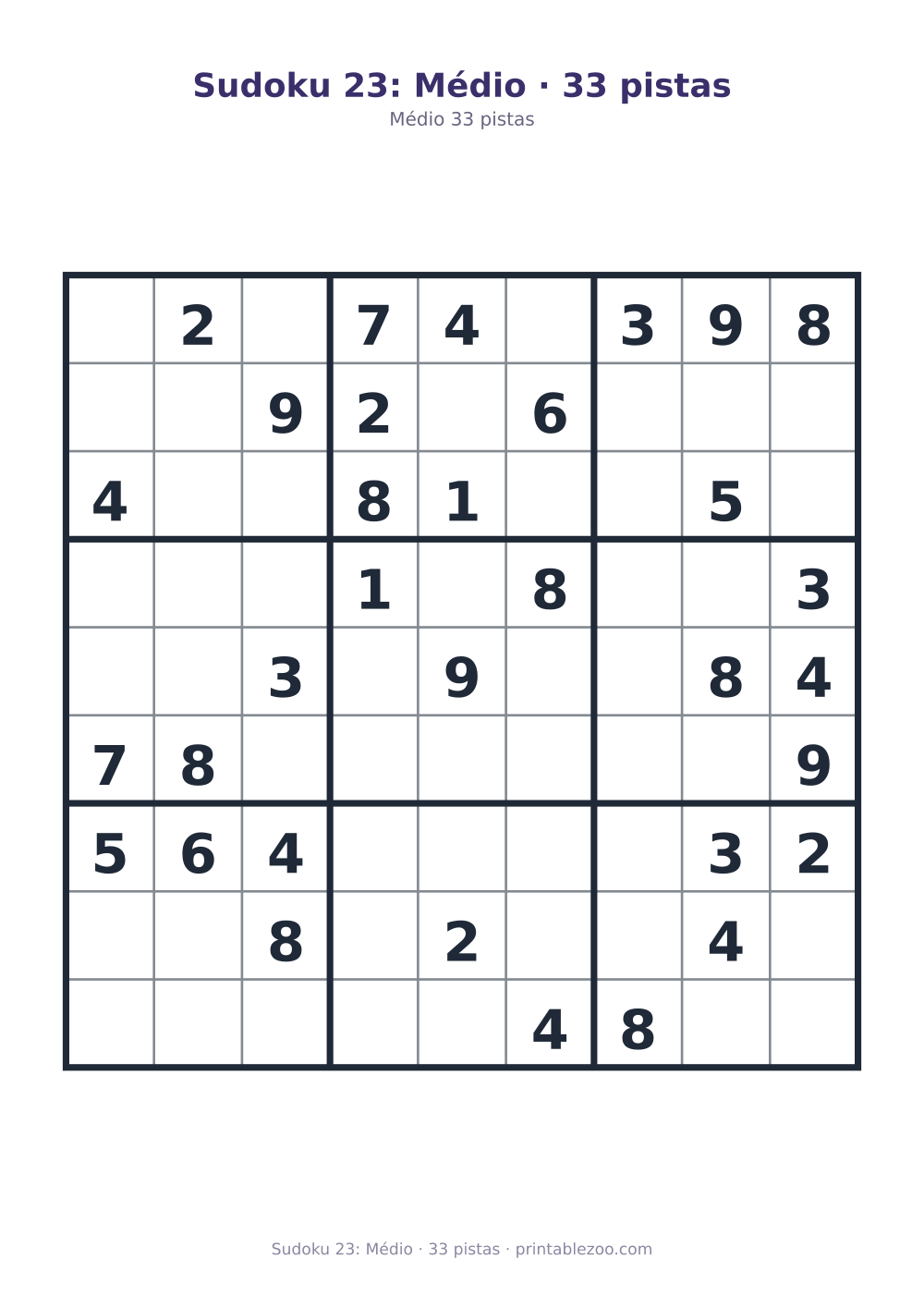 Prévia pronta para imprimir: Sudoku 23: Médio · 33 pistas, catálogo nº 261123