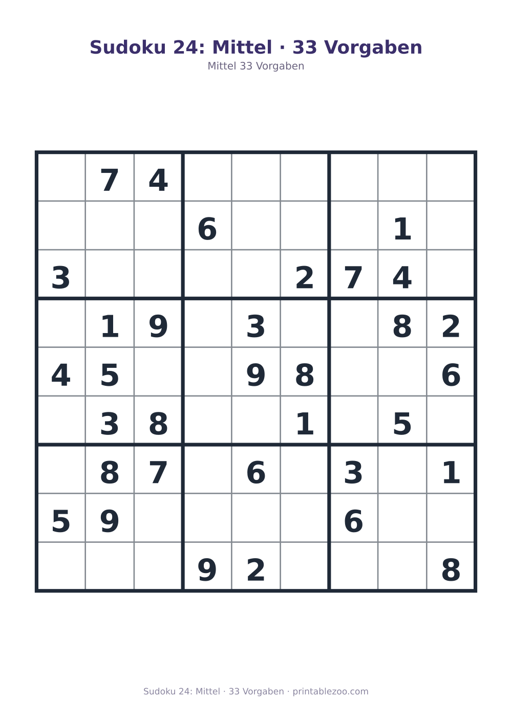 Sudoku 24: Mittel · 33 Vorgaben als druckfertige Vorschau, Katalognummer 261124