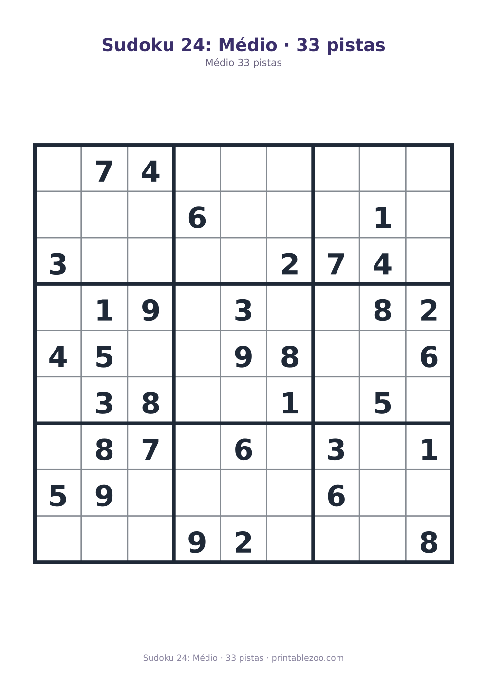 Prévia pronta para imprimir: Sudoku 24: Médio · 33 pistas, catálogo nº 261124