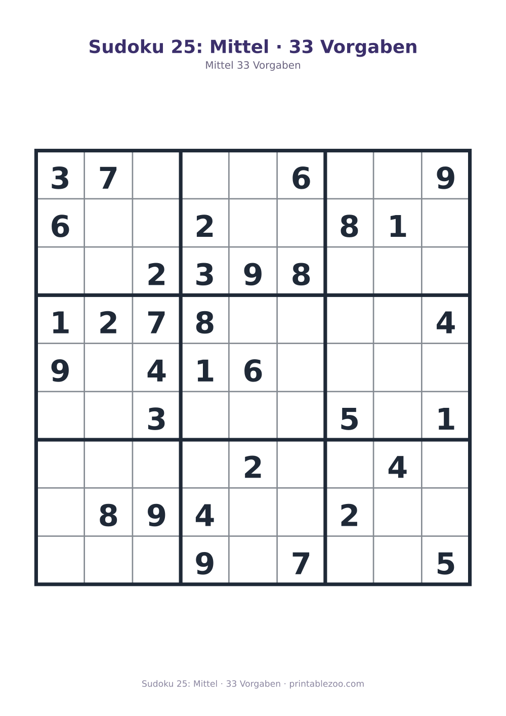 Sudoku 25: Mittel · 33 Vorgaben als druckfertige Vorschau, Katalognummer 261125