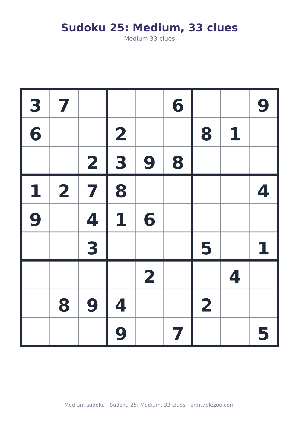 Sudoku 25: Medium, 33 clues