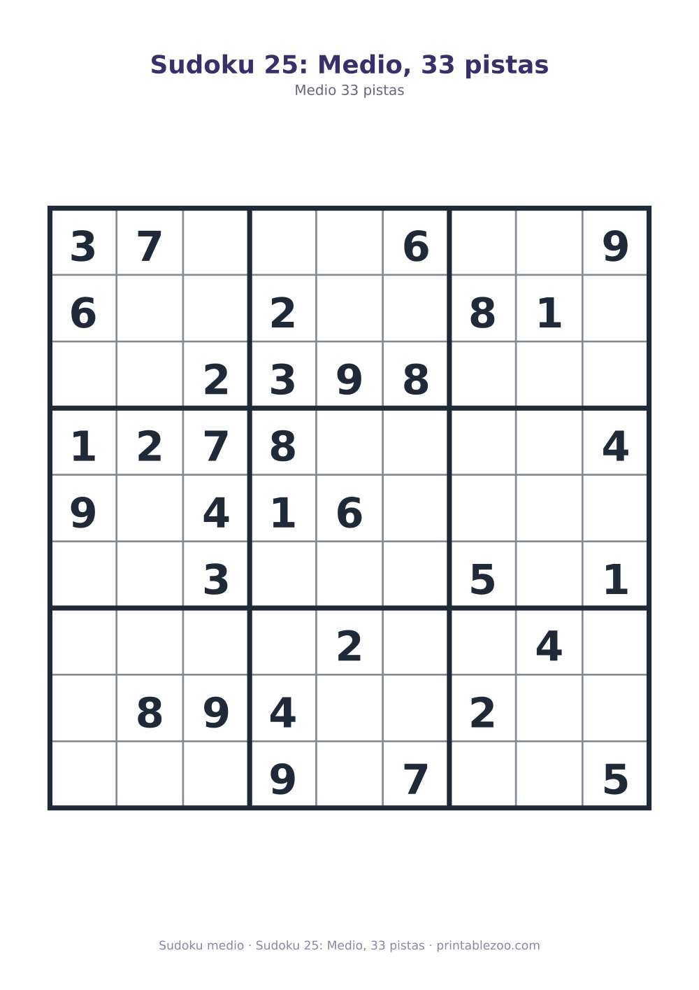Sudoku 25: Medio, 33 pistas