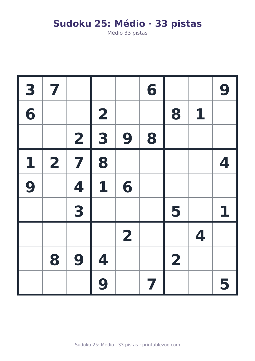 Prévia pronta para imprimir: Sudoku 25: Médio · 33 pistas, catálogo nº 261125
