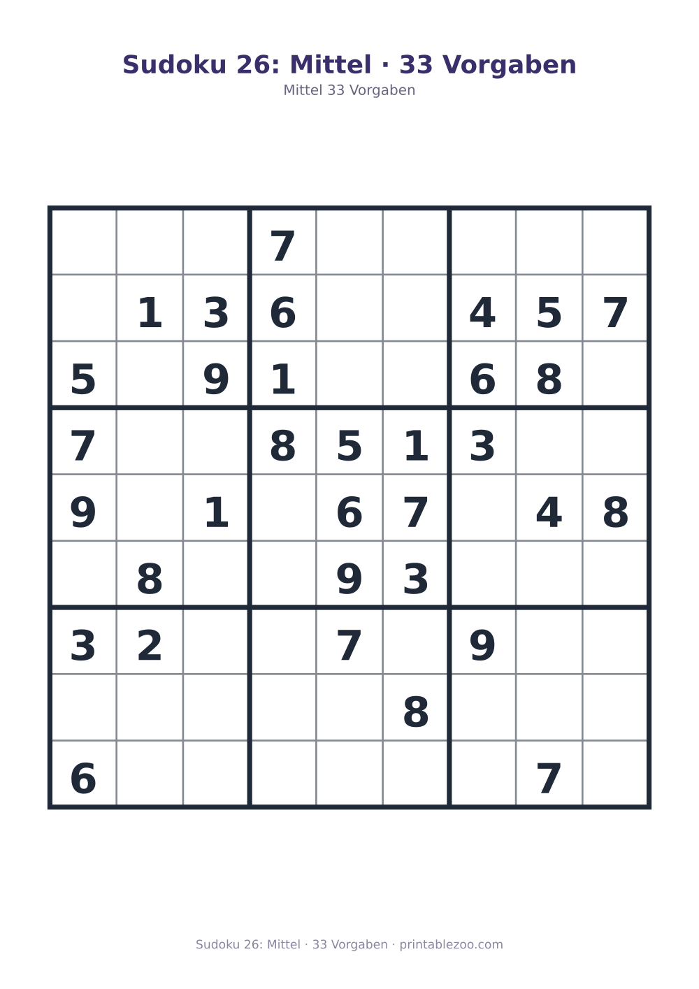 Sudoku 26: Mittel · 33 Vorgaben als druckfertige Vorschau, Katalognummer 261126