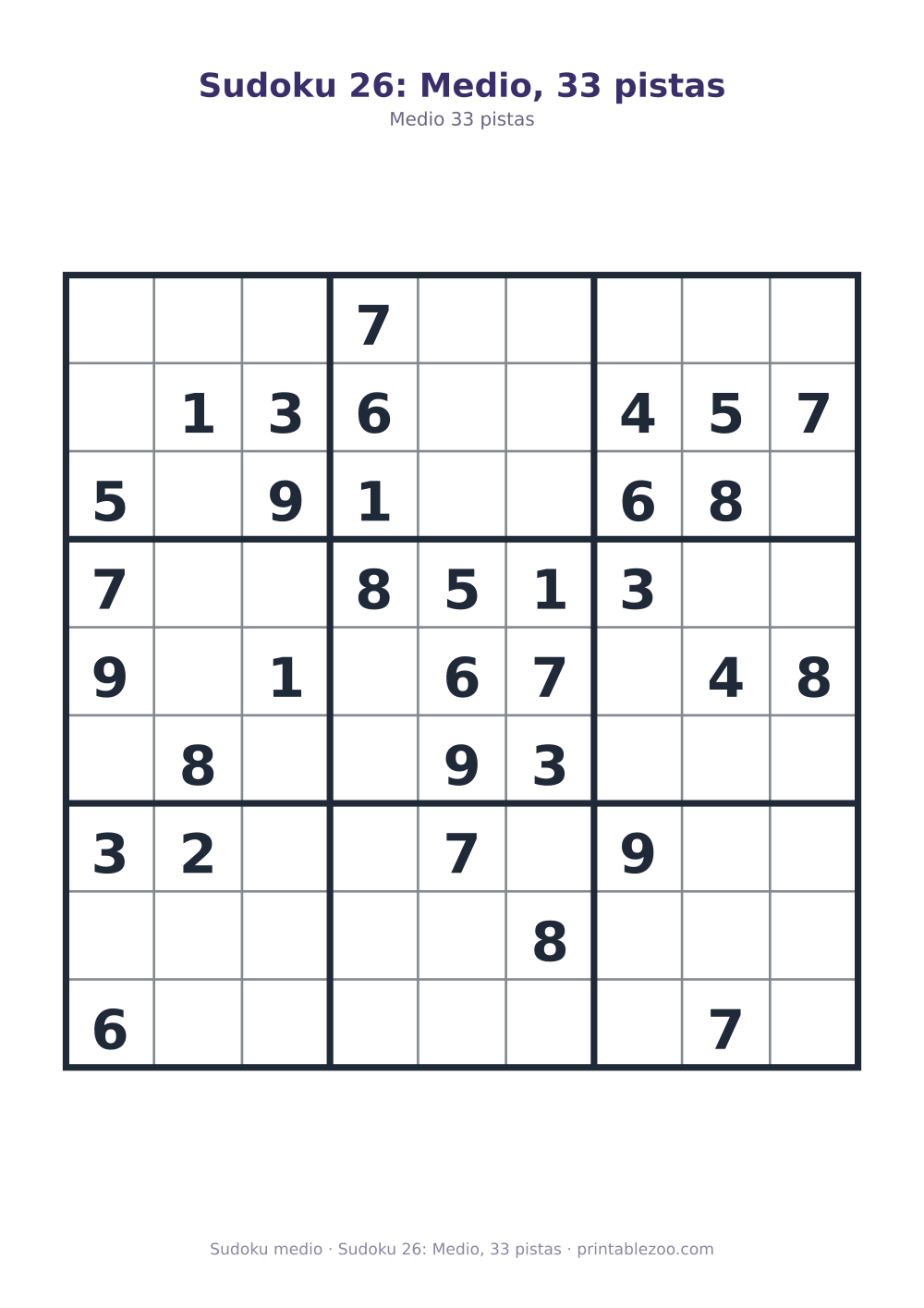 Sudoku 26: Medio, 33 pistas