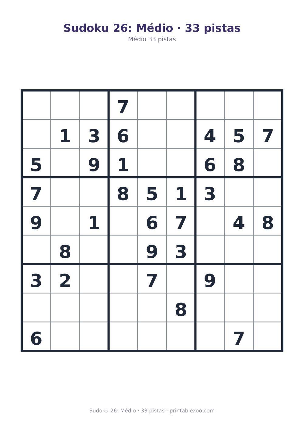 Prévia pronta para imprimir: Sudoku 26: Médio · 33 pistas, catálogo nº 261126