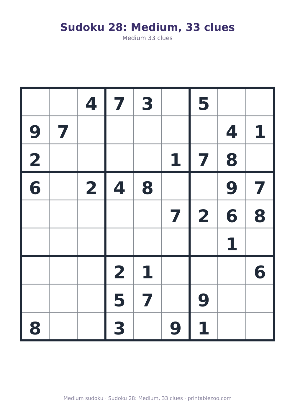 Sudoku 28: Medium, 33 clues