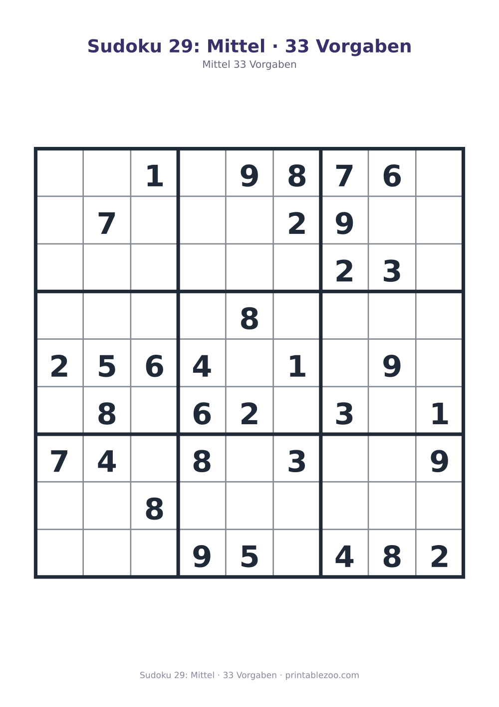Sudoku 29: Mittel · 33 Vorgaben als druckfertige Vorschau, Katalognummer 261129
