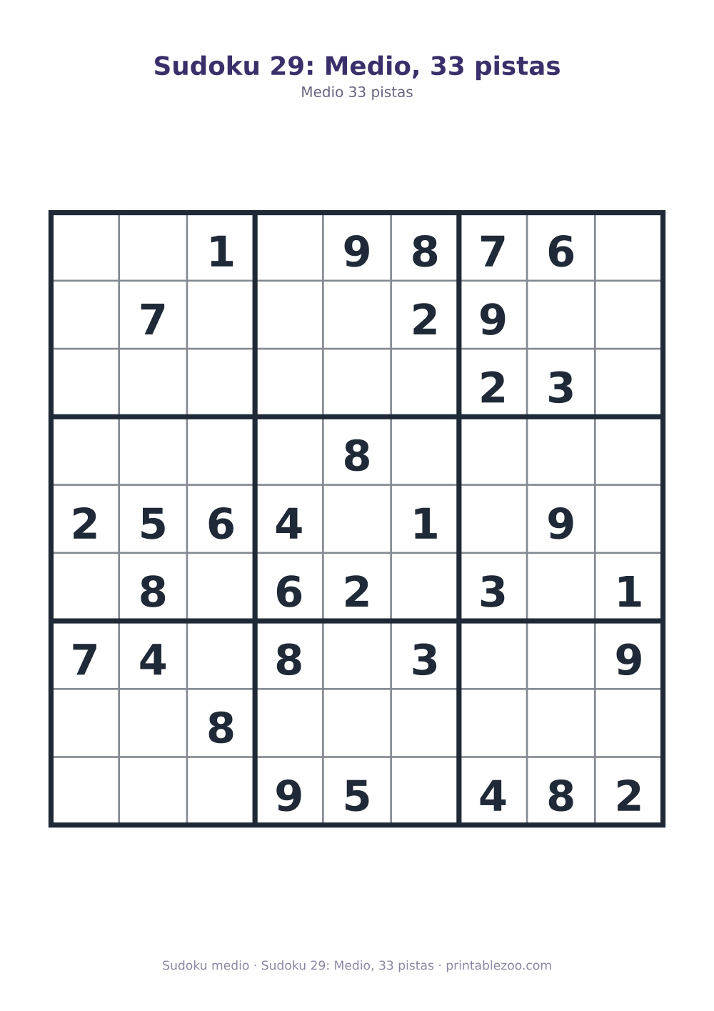 Sudoku 29: Medio, 33 pistas