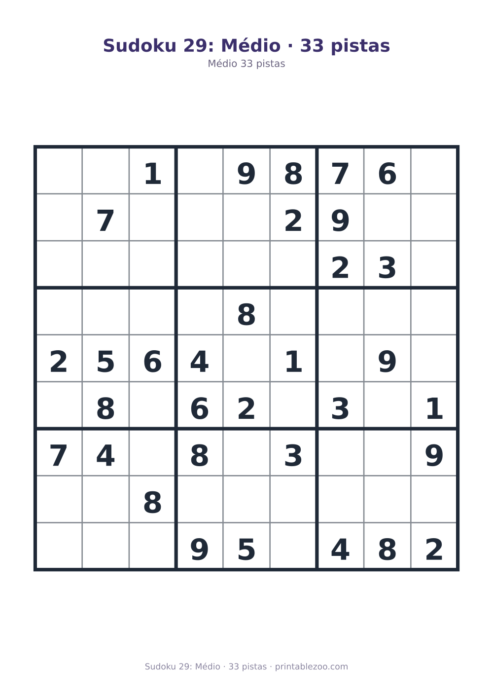 Prévia pronta para imprimir: Sudoku 29: Médio · 33 pistas, catálogo nº 261129