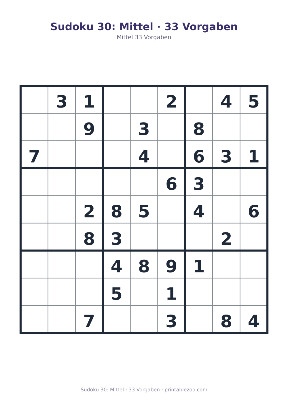 Sudoku 30: Mittel · 33 Vorgaben als druckfertige Vorschau, Katalognummer 261130
