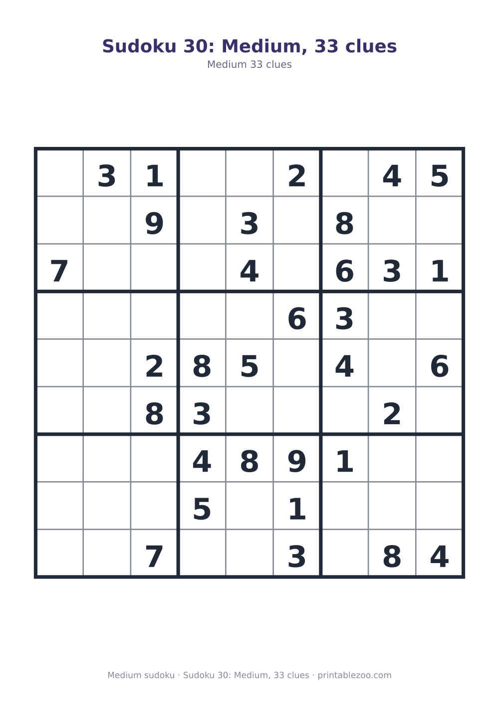 Sudoku 30: Medium, 33 clues
