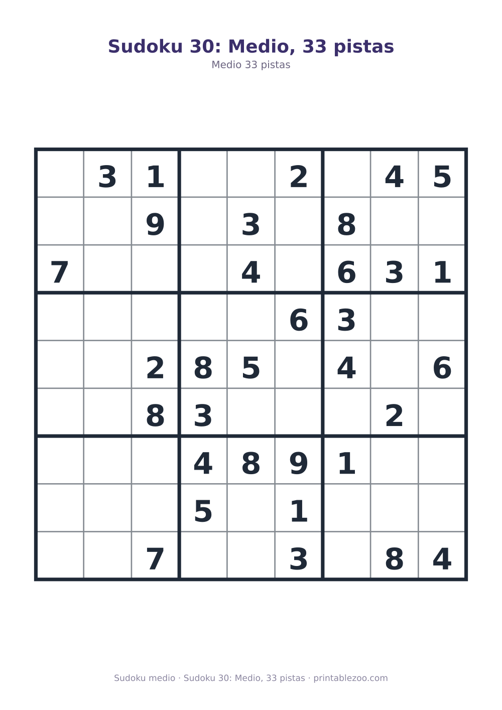 Sudoku 30: Medio, 33 pistas