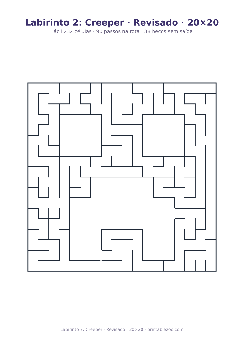 Prévia pronta para imprimir: Labirinto 2: Creeper · Revisado · 20×20, catálogo nº 156102